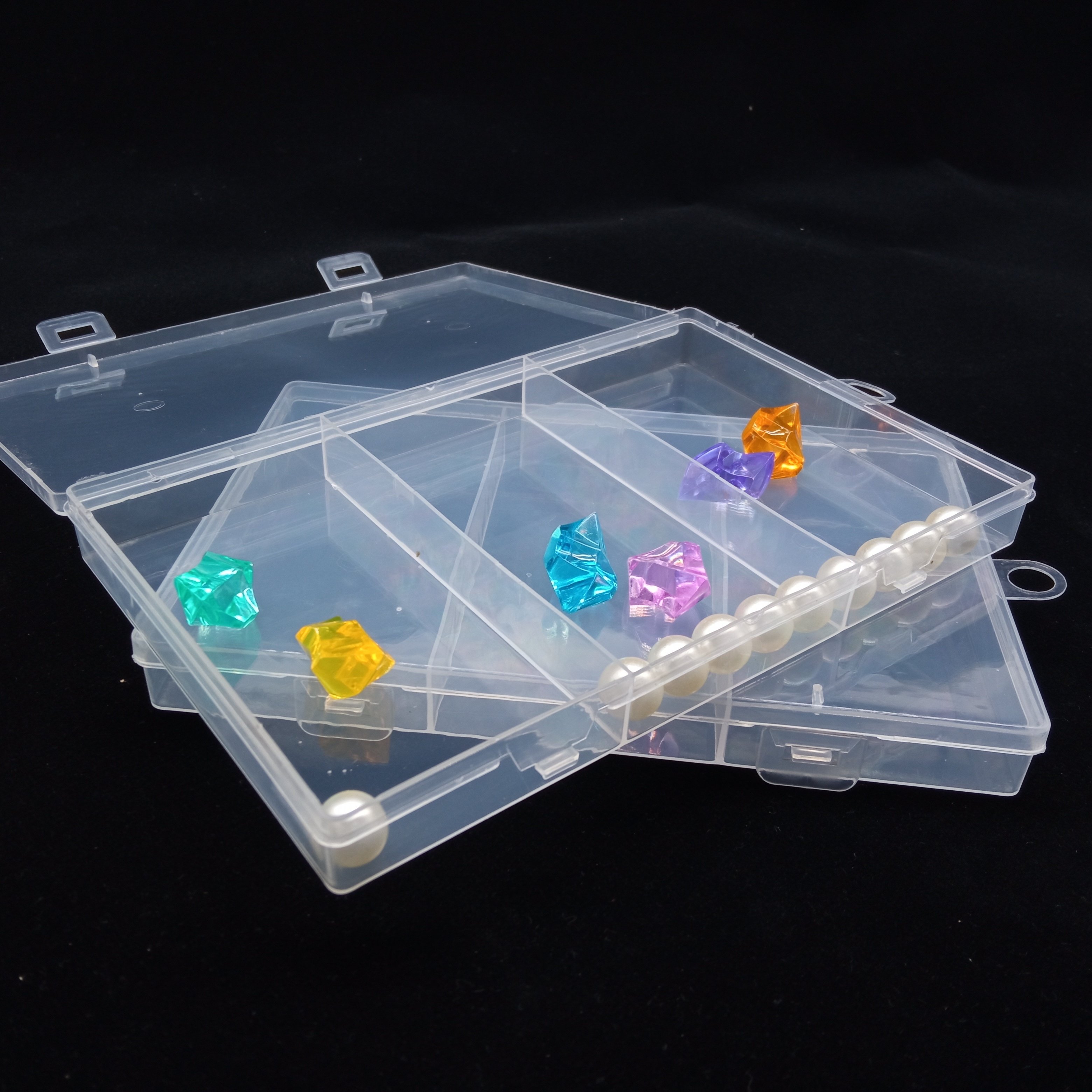 High quality clear plastic 3 compartment parts Accessories storage box beaded display box