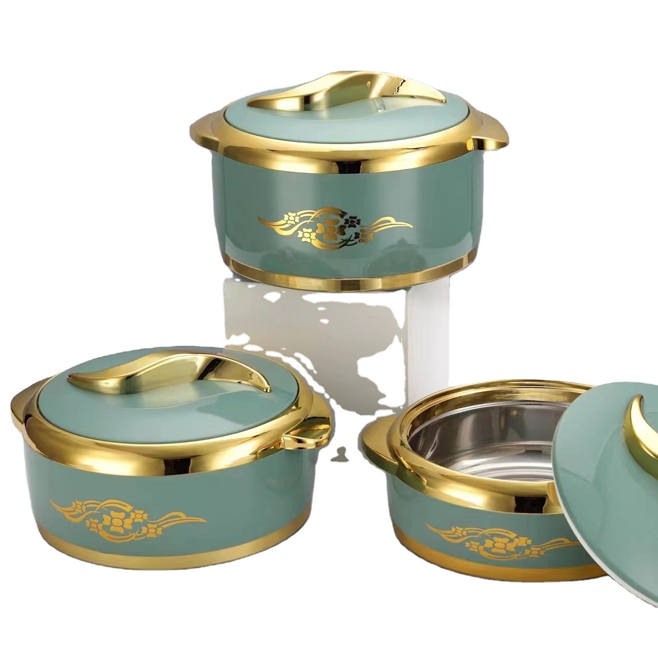Muslin round food warmers 3 pcs set for freshness preservation 1.5L+2L+2.5L Qatar food warmer set casserole