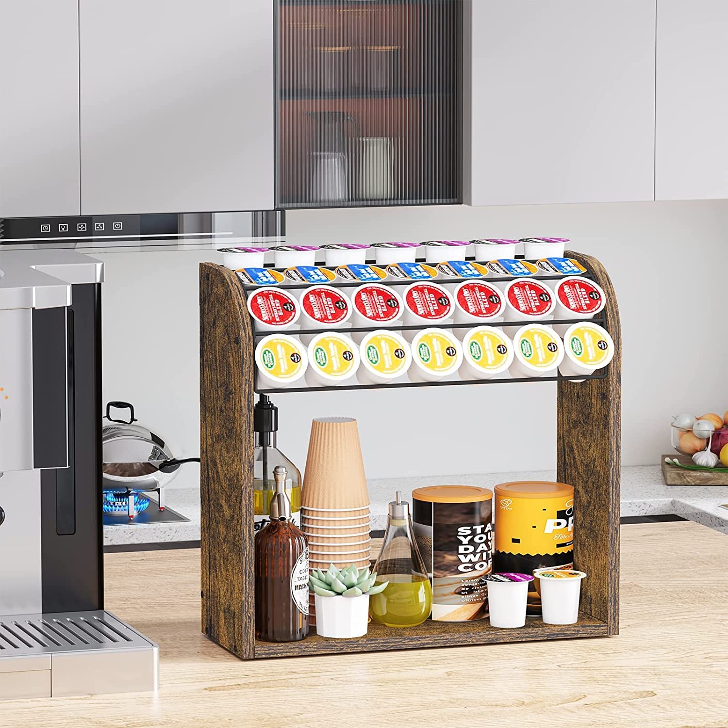 Multifunctional 2 layer design organizer storage boxes large capacity kitchen organizer shelf coffee cup holder