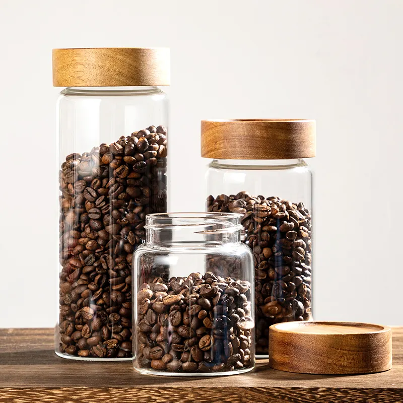 Factory wholesale High Borosilicate Glass Food Storage Jar Sealed Container With Screw Type Acacia Lid