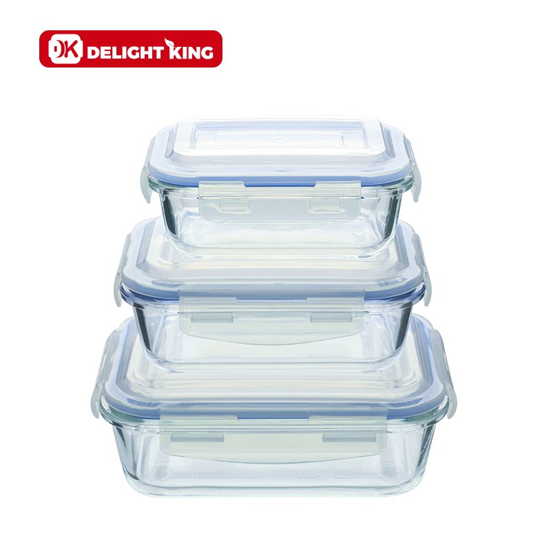 Hot selling high quality heat resistant glass food container with watertight PP lid glass storage box set air tight food storage