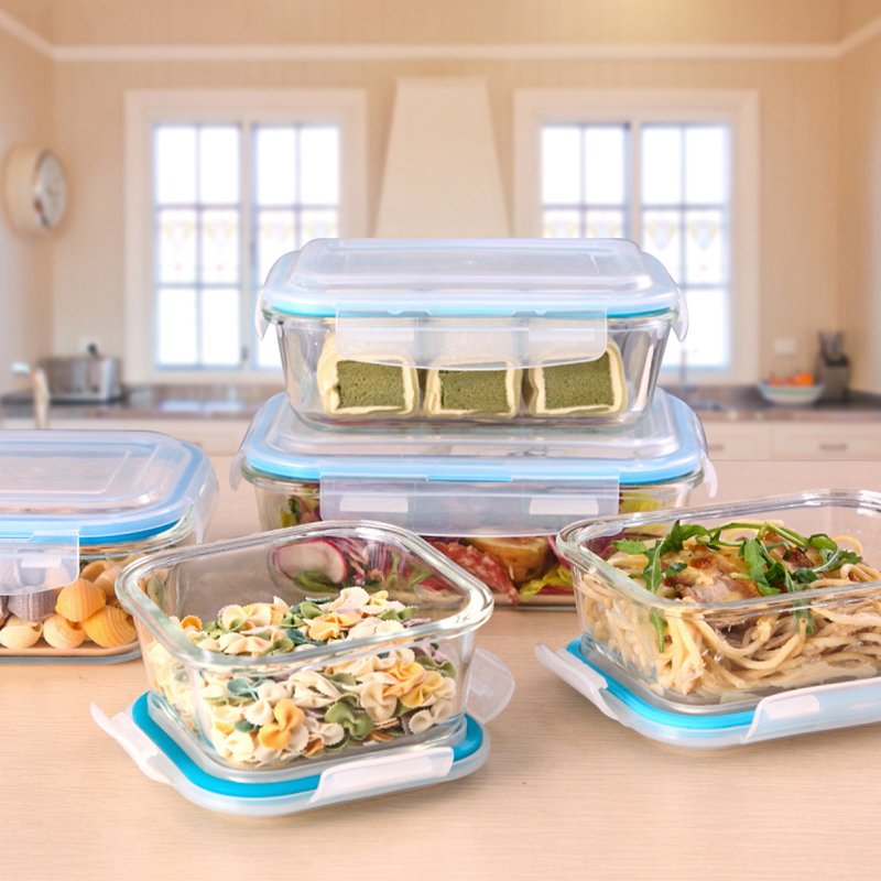 Hot selling high quality heat resistant glass food container with watertight PP lid glass storage box set air tight food storage