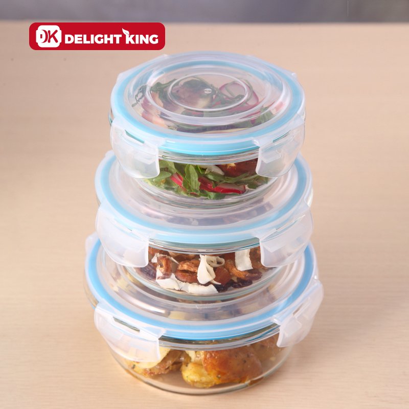 Hot selling high quality heat resistant glass food container with watertight PP lid glass storage box set air tight food storage
