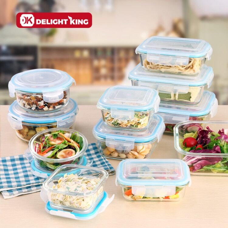 Hot selling high quality heat resistant glass food container with watertight PP lid glass storage box set air tight food storage