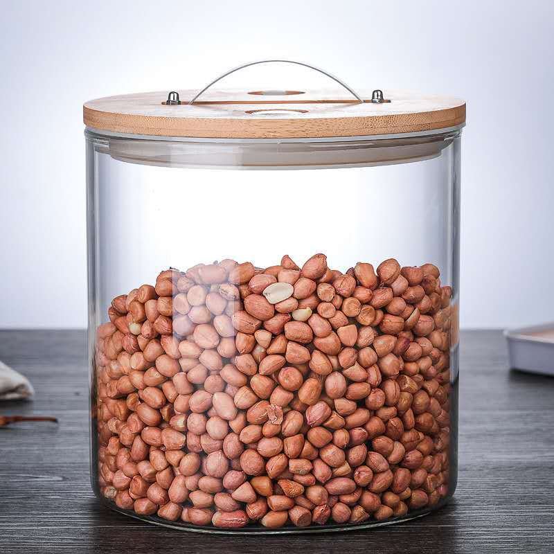 5L large size airtight glass storage container jar with bamboo lid