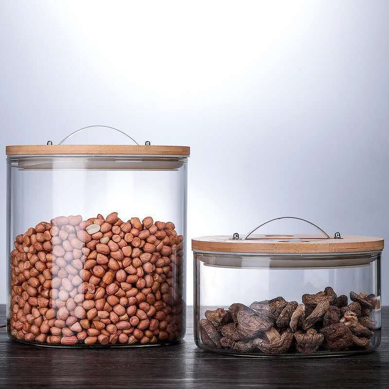 5L large size airtight glass storage container jar with bamboo lid