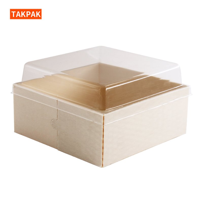 Disposable Wooden Puff Packaging Box Dessert Box With Transparent Lid