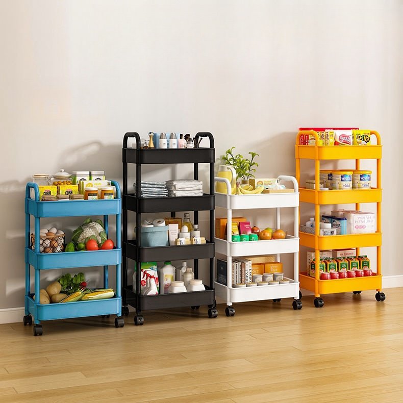 multifunctional food vegetable snack staorage rack with handle detachable 3 /4 Tier Classic Storage Rolling Cart with wheel