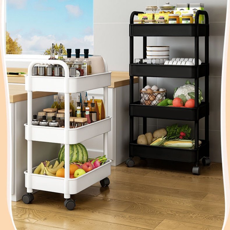 multifunctional food vegetable snack staorage rack with handle detachable 3 /4 Tier Classic Storage Rolling Cart with wheel