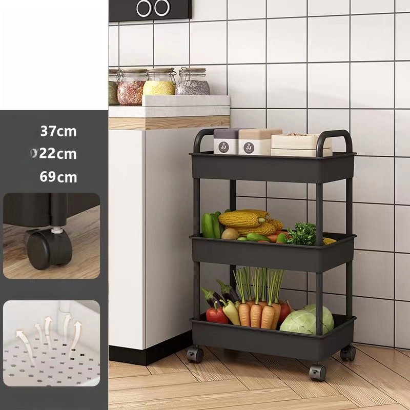 multifunctional food vegetable snack staorage rack with handle detachable 3 /4 Tier Classic Storage Rolling Cart with wheel
