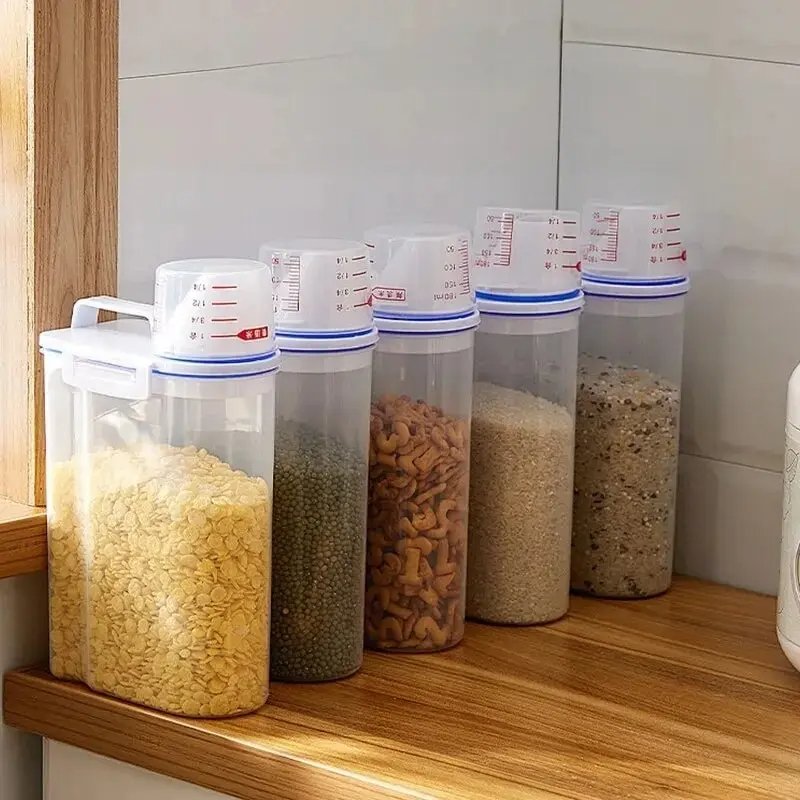 Food Pail Plastic Storage Tank with Measuring Cup Container Moisture-proof Sealed Jar Pet Supplies Accessories Customized Logo