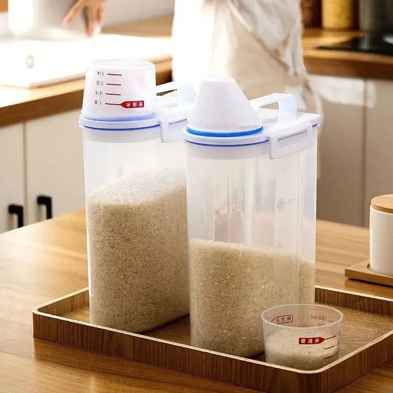 Food Pail Plastic Storage Tank with Measuring Cup Container Moisture-proof Sealed Jar Pet Supplies Accessories Customized Logo