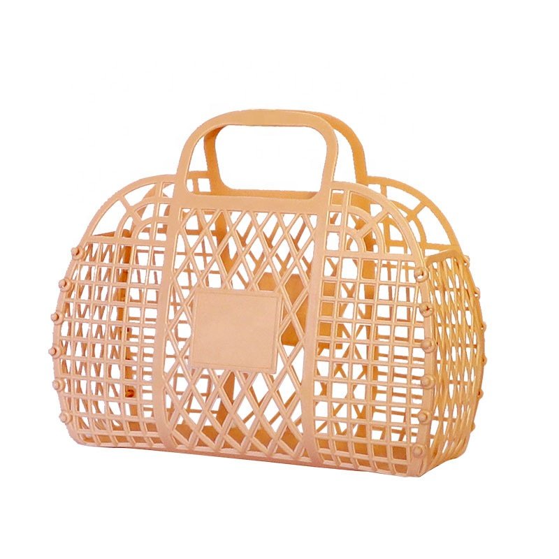 Laundry Basket Mesh Hollow Handbag Summer Women Plastic Bath Basket Washing Storage Basket Home Organizer Jelly Beach Tote Bag
