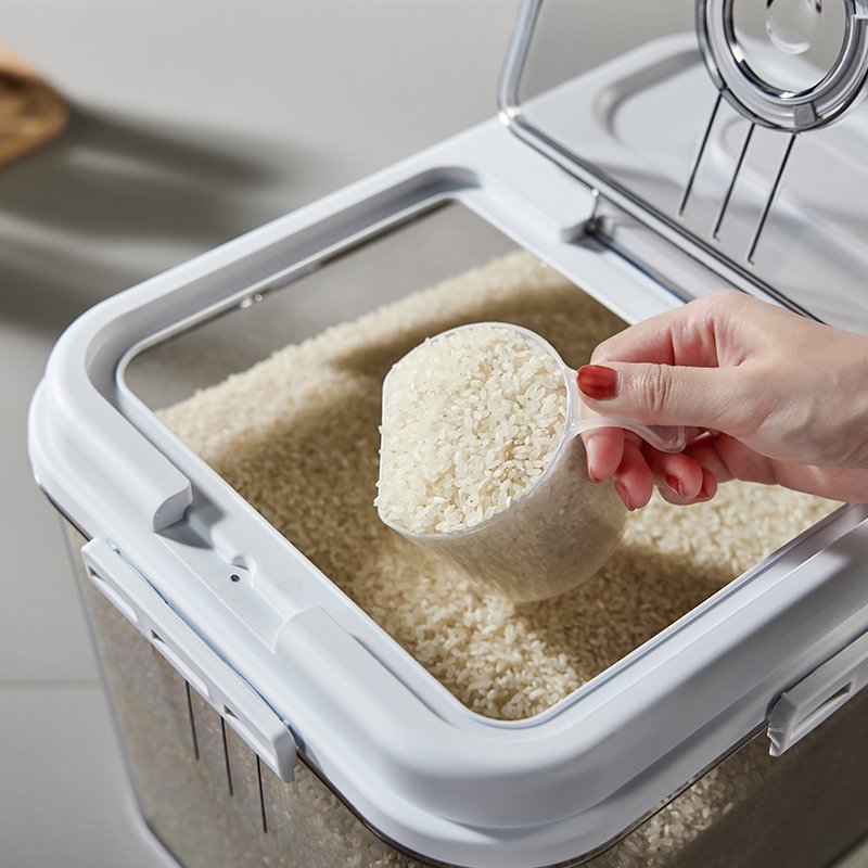 Clear Plastic Grain Rice Container Bucket Storage Box With Lid Size Available For Kitchen Organization