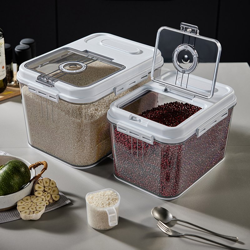 Clear Plastic Grain Rice Container Bucket Storage Box With Lid Size Available For Kitchen Organization