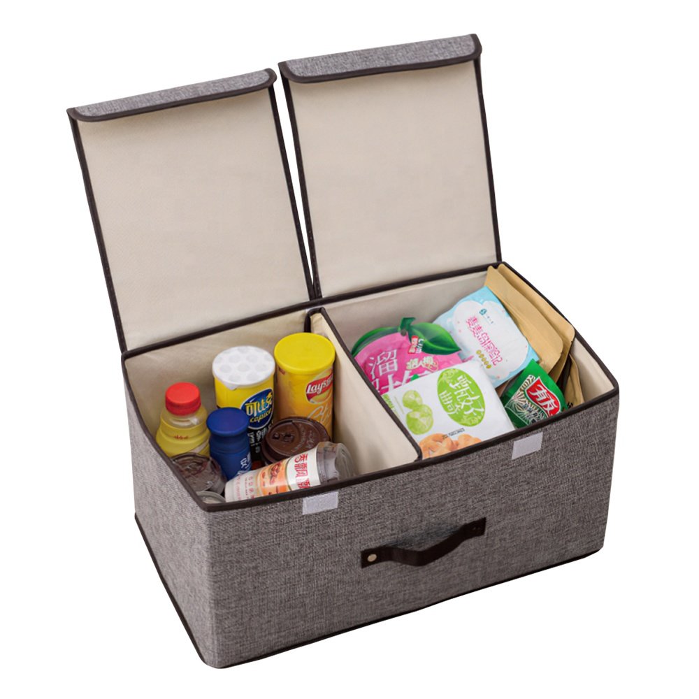 Factory Wholesale Decorative Double Lid Large Clothes Box Polyester Linen Closet Organizer Folding Fabric Storage Box Bin