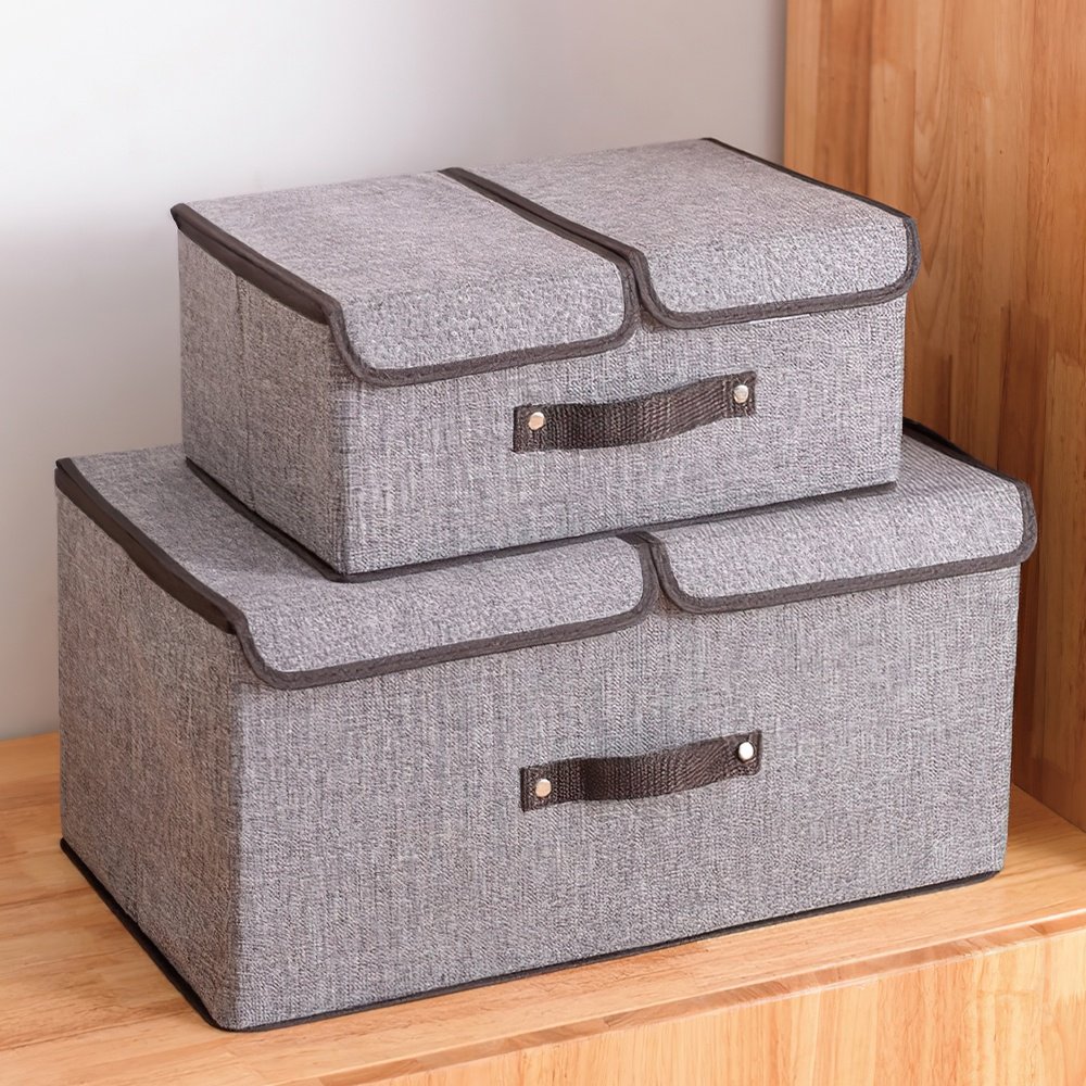 Factory Wholesale Decorative Double Lid Large Clothes Box Polyester Linen Closet Organizer Folding Fabric Storage Box Bin