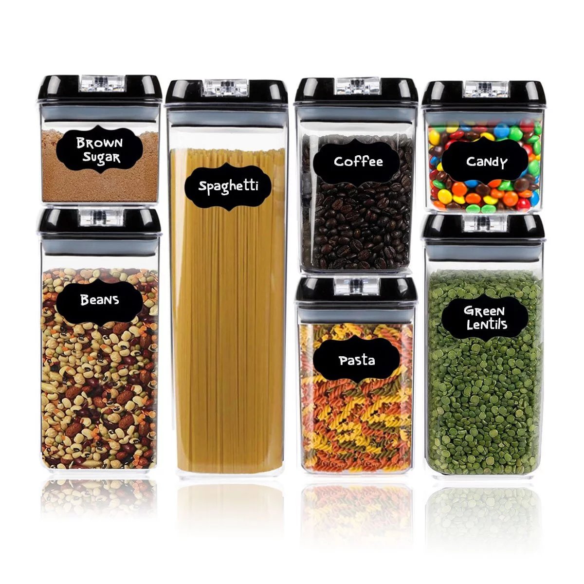 7-Pack Set Plastic Clear Airtight Kitchen Food Storage Container Set with Lids for Kitchen Organization