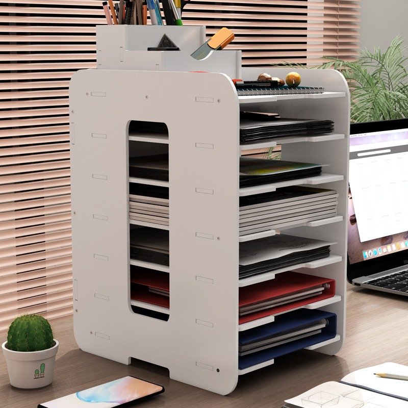 Multi-Layer A4 Paper Organizing Desktop Storage Rack Folder and Data Bookshelf with Storage Box Office Artifact