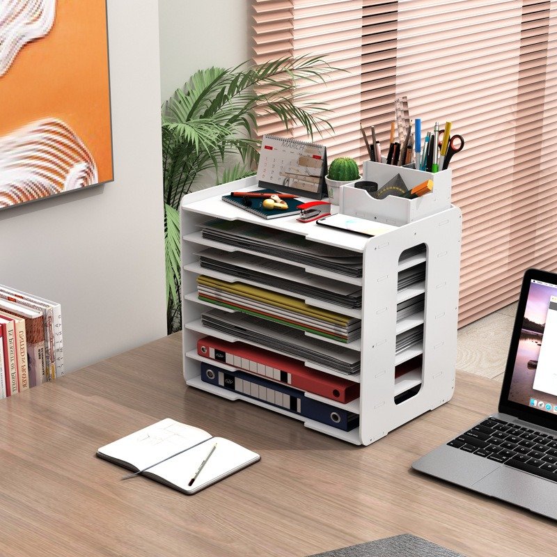 Multi-Layer A4 Paper Organizing Desktop Storage Rack Folder and Data Bookshelf with Storage Box Office Artifact