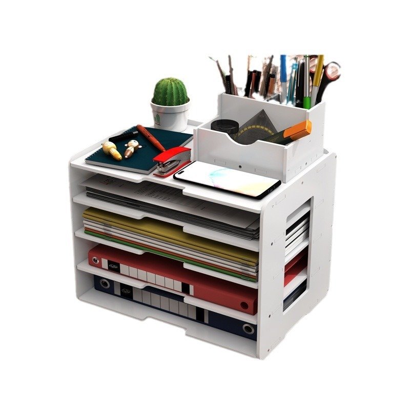 Multi-Layer A4 Paper Organizing Desktop Storage Rack Folder and Data Bookshelf with Storage Box Office Artifact