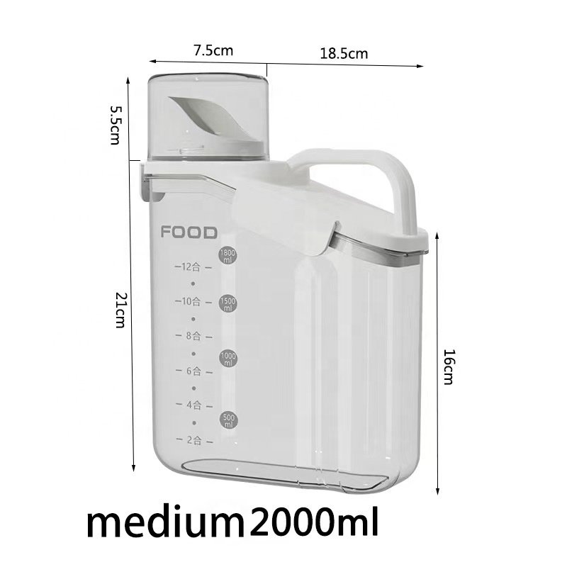 Hot Selling 2000ml Capacity Sealed Food Storage Container New Kitchen Accessory with Measuring Cup for Grain & Rice