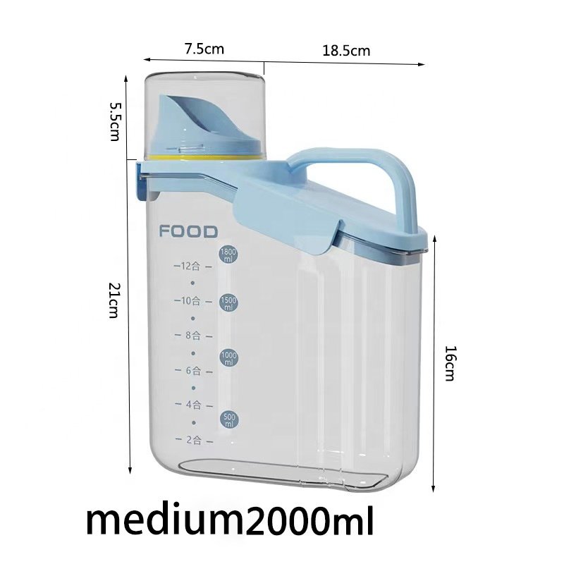 Hot Selling 2000ml Capacity Sealed Food Storage Container New Kitchen Accessory with Measuring Cup for Grain & Rice