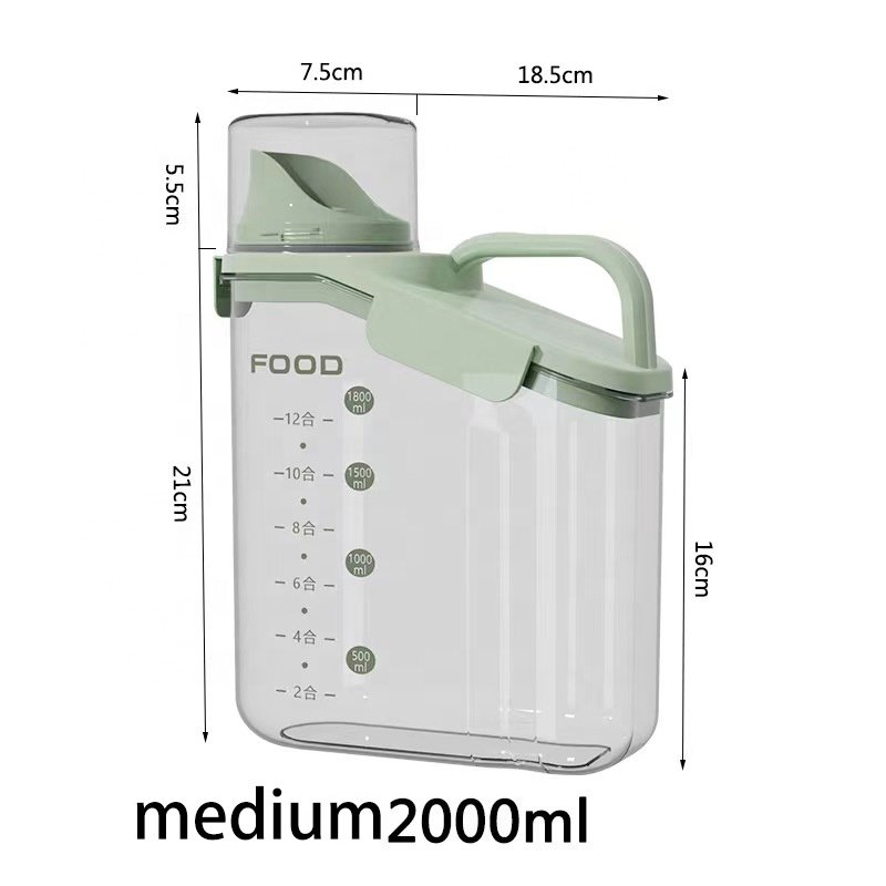 Hot Selling 2000ml Capacity Sealed Food Storage Container New Kitchen Accessory with Measuring Cup for Grain & Rice