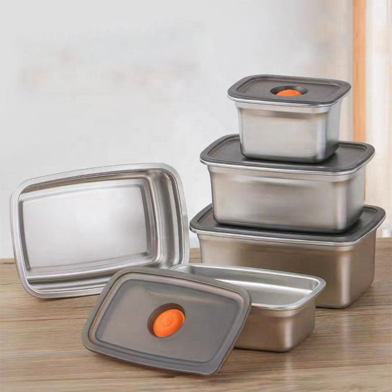 Camping Refrigerator 304 Stainless Steel Sealed Crisper Boxes Set Air Tight Food Storage Containers with Lid