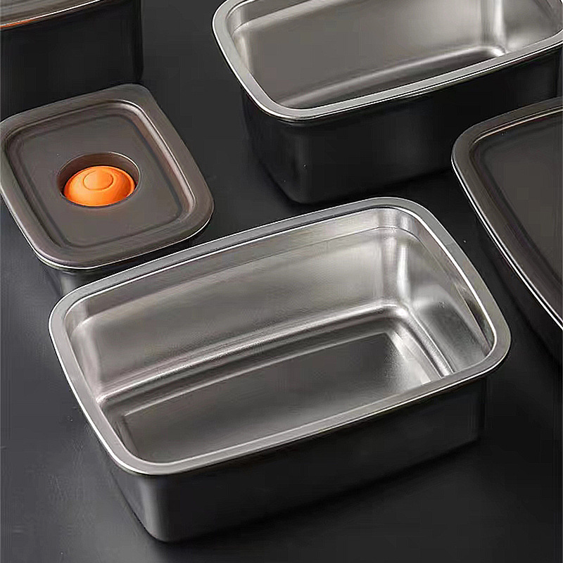 Camping Refrigerator 304 Stainless Steel Sealed Crisper Boxes Set Air Tight Food Storage Containers with Lid