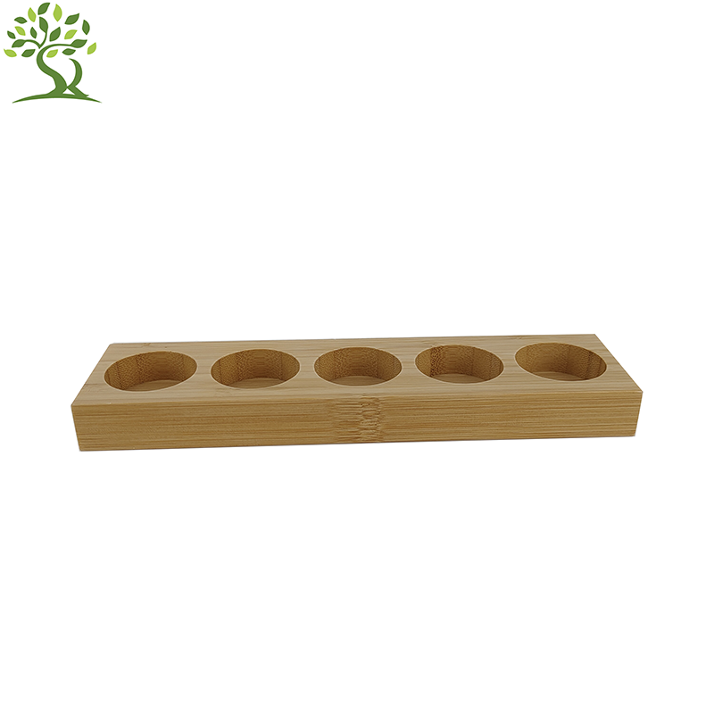 Manufacturers hot selling 5-hole bamboo wood essential oil display stand essential oil tray storage rack