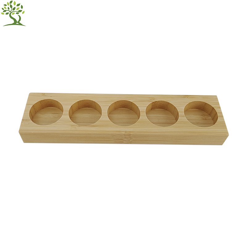 Manufacturers hot selling 5-hole bamboo wood essential oil display stand essential oil tray storage rack