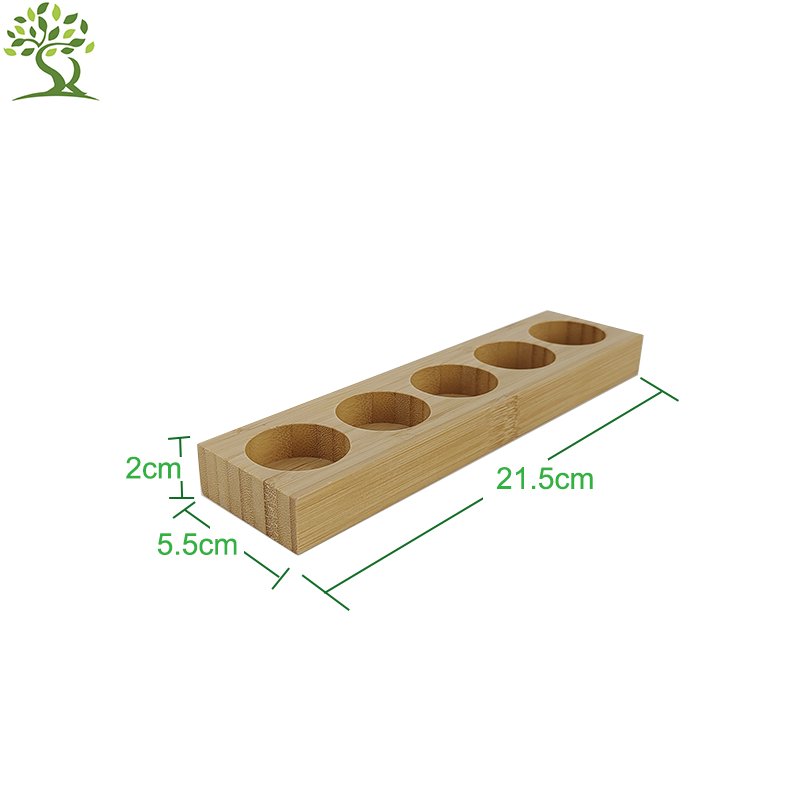 Manufacturers hot selling 5-hole bamboo wood essential oil display stand essential oil tray storage rack