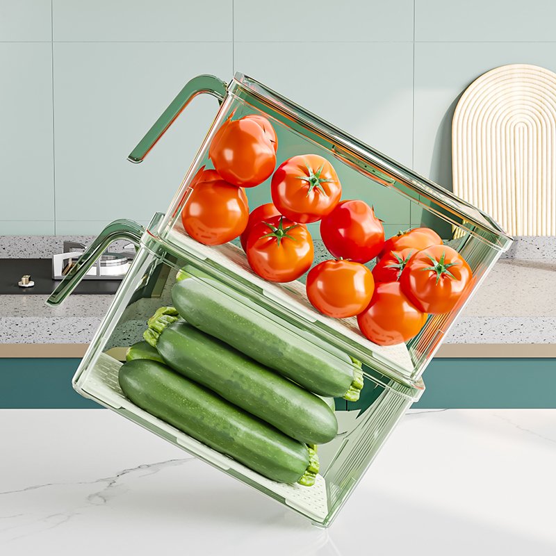 PET Material Refrigerator Food Storage Box Transparent Kitchen Fridge Food Organizer with Handle