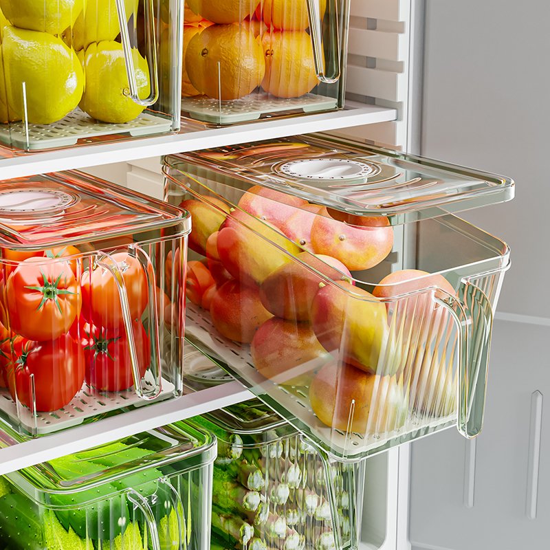 PET Material Refrigerator Food Storage Box Transparent Kitchen Fridge Food Organizer with Handle