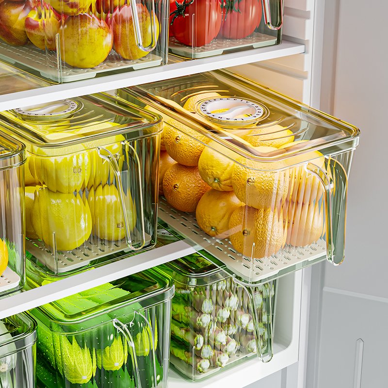 PET Material Refrigerator Food Storage Box Transparent Kitchen Fridge Food Organizer with Handle