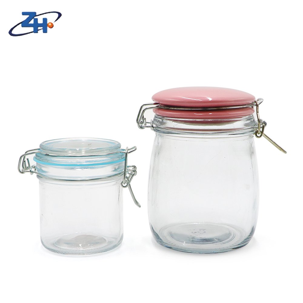 Salsa Food Storage Container Jar Water Travel Tableware Clear High Borosilicate Glass with Aluminium Rope Glass Lid Custom Glass