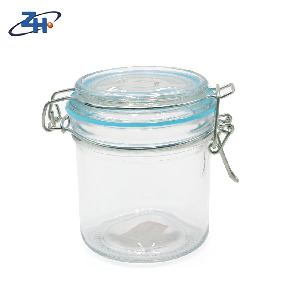Salsa Food Storage Container Jar Water Travel Tableware Clear High Borosilicate Glass with Aluminium Rope Glass Lid Custom Glass