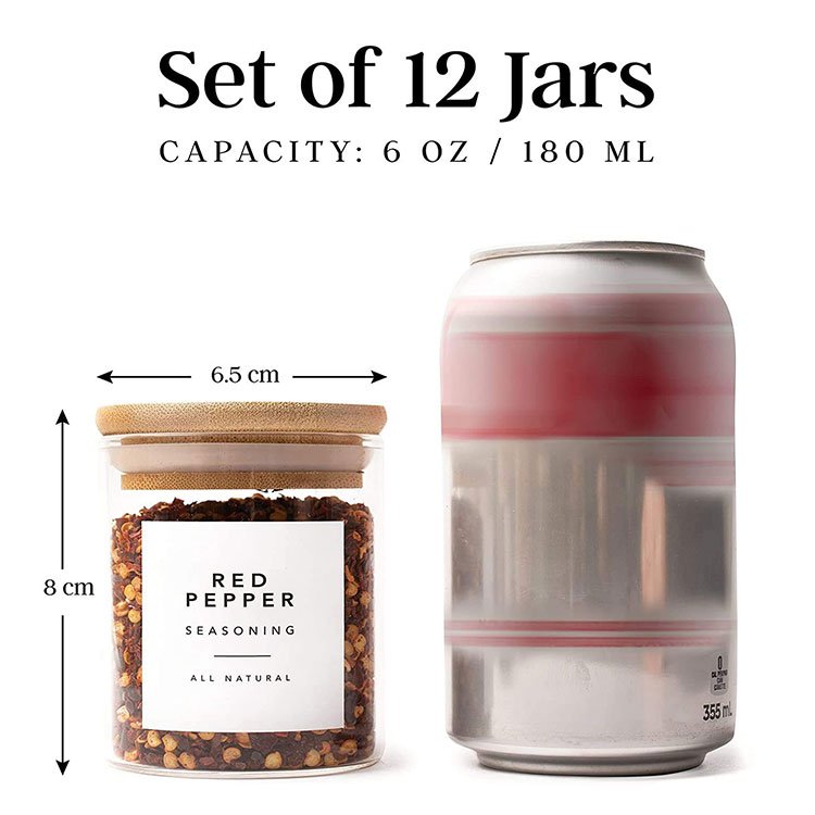 High Airtight Kitchen Food Storage Container Glass Spice Jar with Bamboo Lids and Spoon
