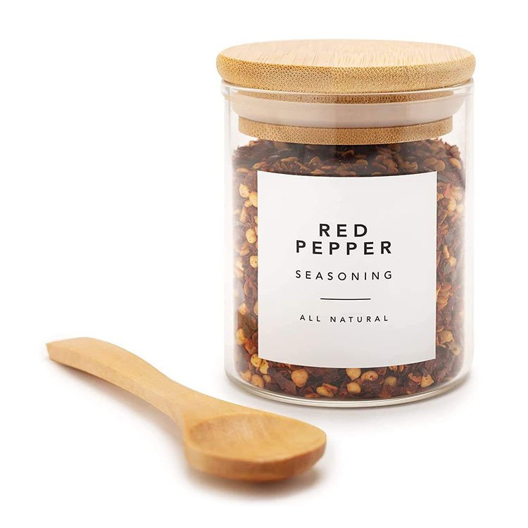 High Airtight Kitchen Food Storage Container Glass Spice Jar with Bamboo Lids and Spoon