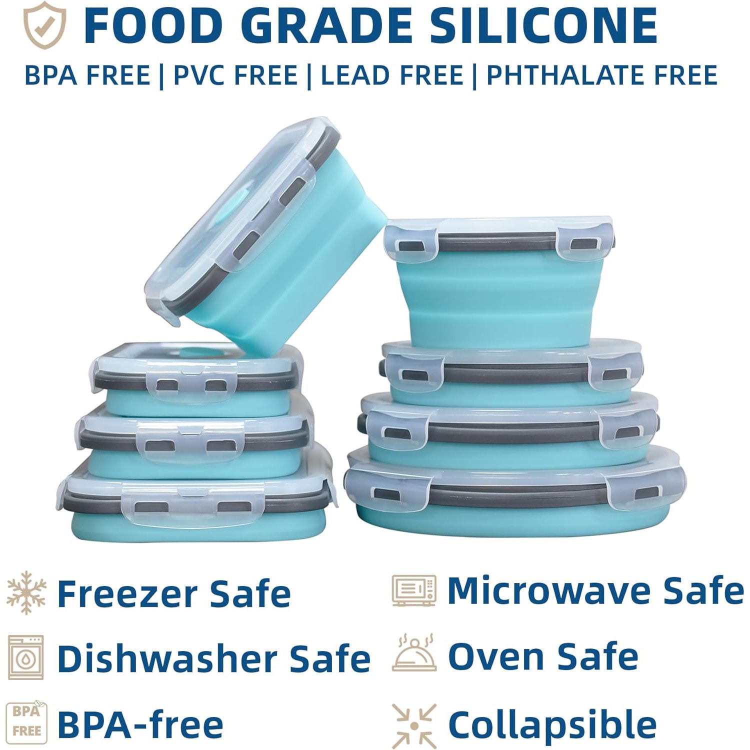 Freezer Dishwasher Safe Foldable Lunch Box Collapsible Silicone Food Storage Containers with Lids