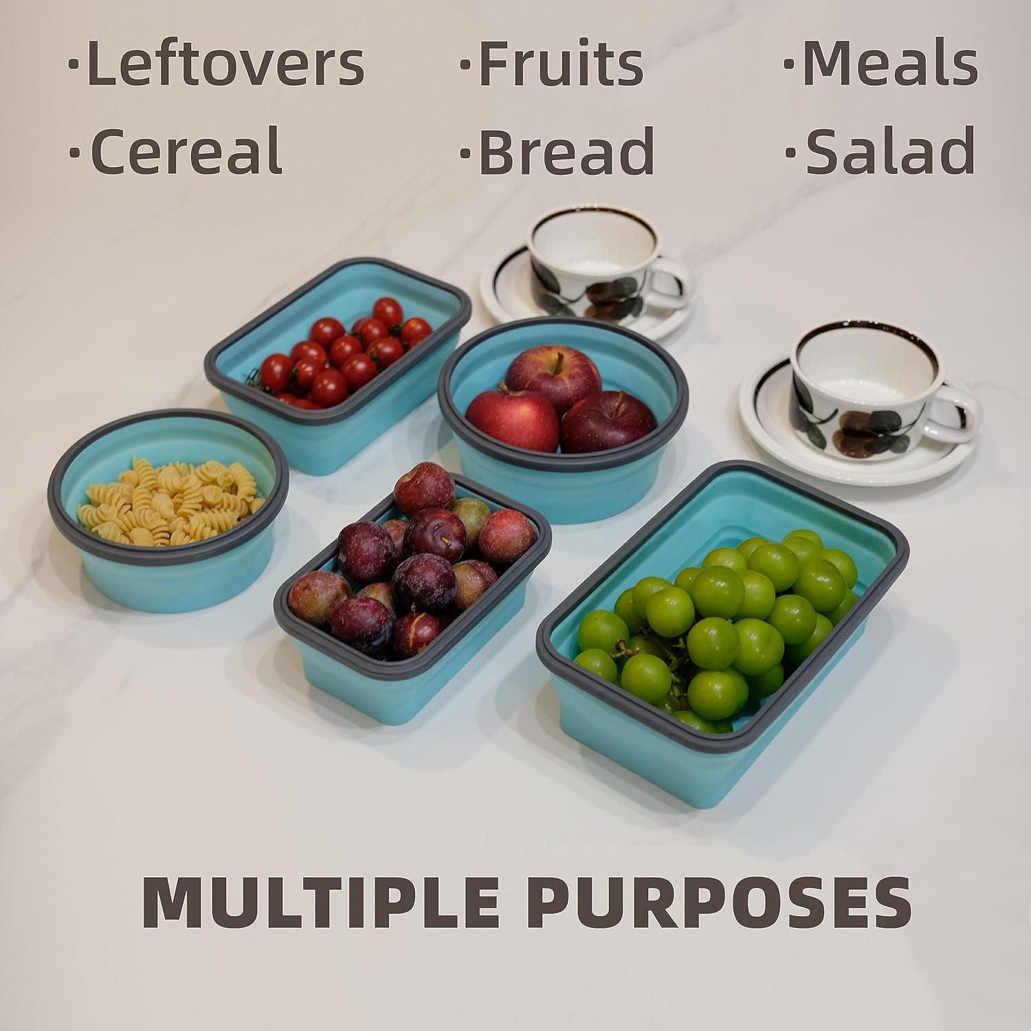 Freezer Dishwasher Safe Foldable Lunch Box Collapsible Silicone Food Storage Containers with Lids