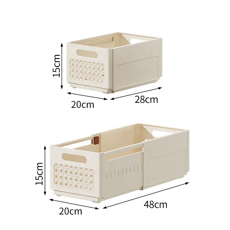 Stackable Retractable Home & Desk Organizer Plastic Desktop Storage Basket with Handle Clothes Storage Box