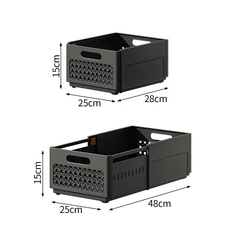 Stackable Retractable Home & Desk Organizer Plastic Desktop Storage Basket with Handle Clothes Storage Box