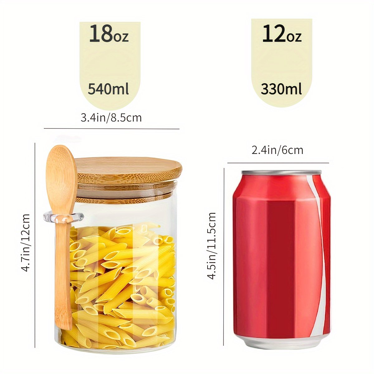 YOLOWE HOME Set 4pcs 18 oz Airtight Glass Storage Jars Spice Jar with Lids for Kitchen Organization Food Storage Containers