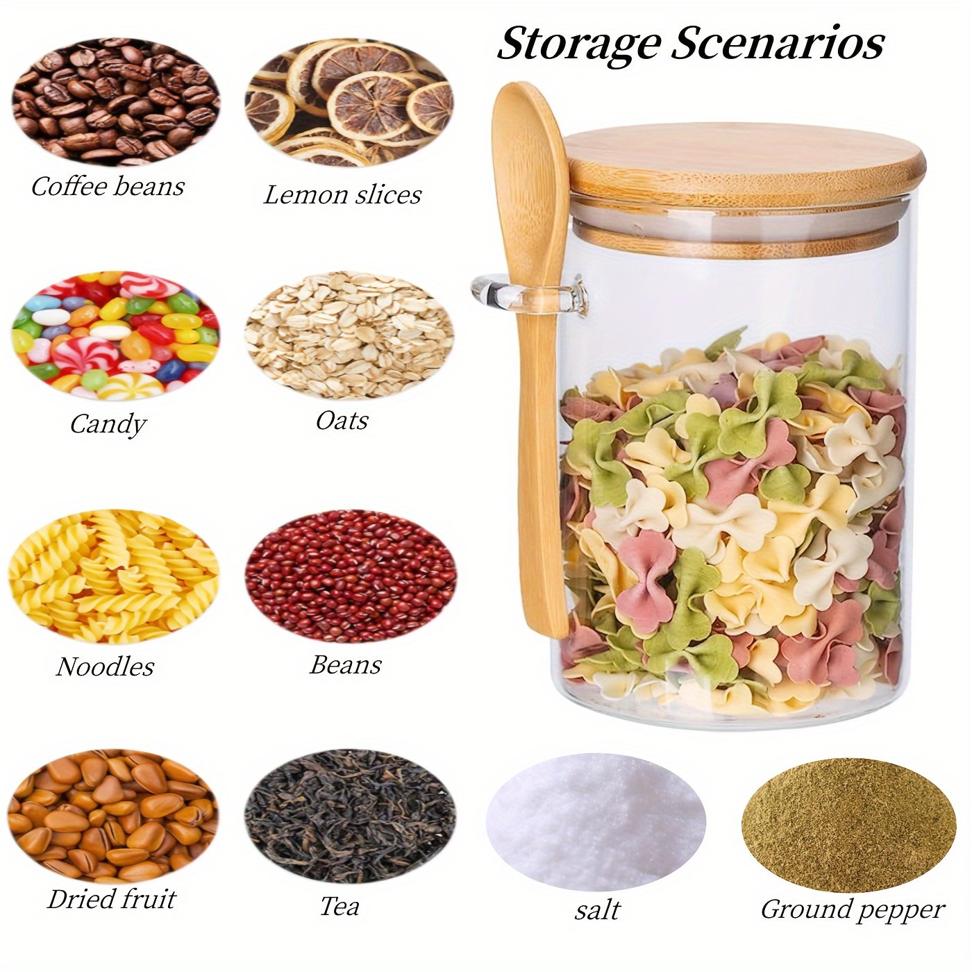 YOLOWE HOME Set 4pcs 18 oz Airtight Glass Storage Jars Spice Jar with Lids for Kitchen Organization Food Storage Containers