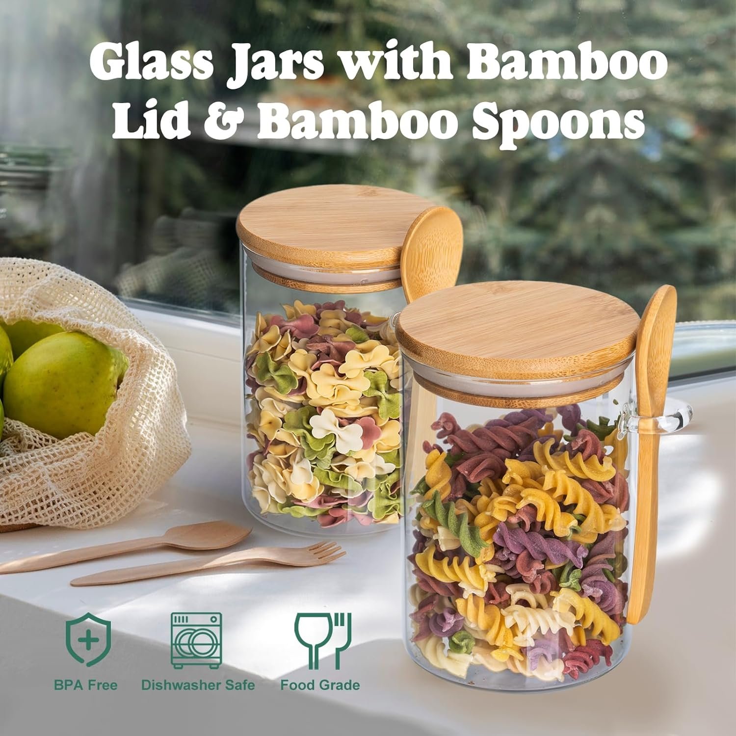 YOLOWE HOME Set 4pcs 18 oz Airtight Glass Storage Jars Spice Jar with Lids for Kitchen Organization Food Storage Containers