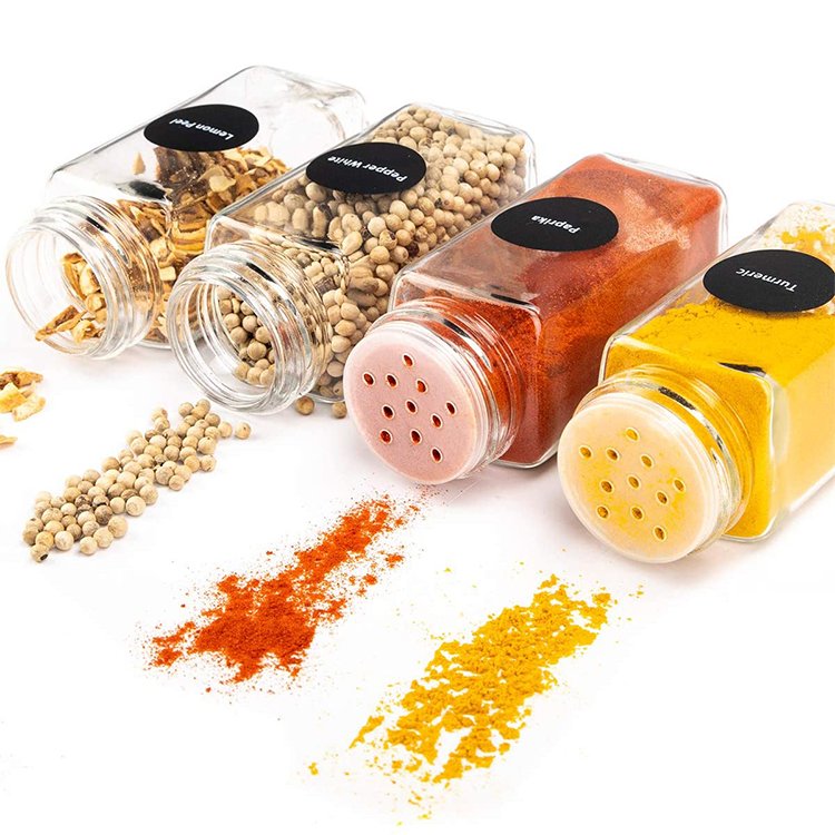 4oz empty airtight glass spice bottles spice containers with square shaker lids