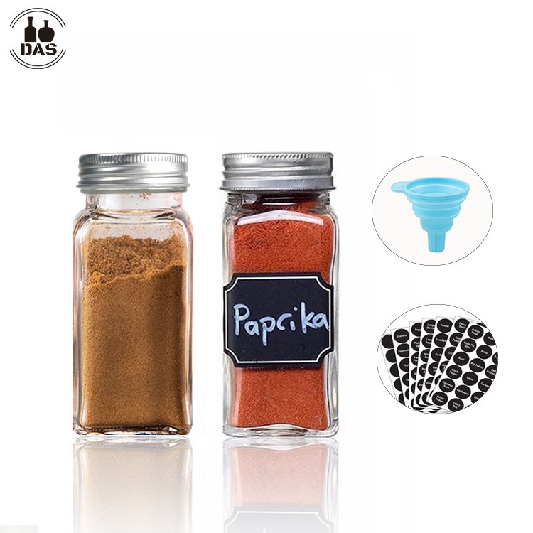 4oz empty airtight glass spice bottles spice containers with square shaker lids