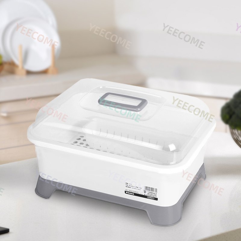 YJM2103 New Arrival fashion Transparent Cover big size Household plastic boxes for storage Tableware storage box drain rack